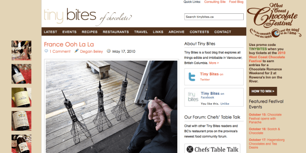 Screen shot of Tiny Bites food blog