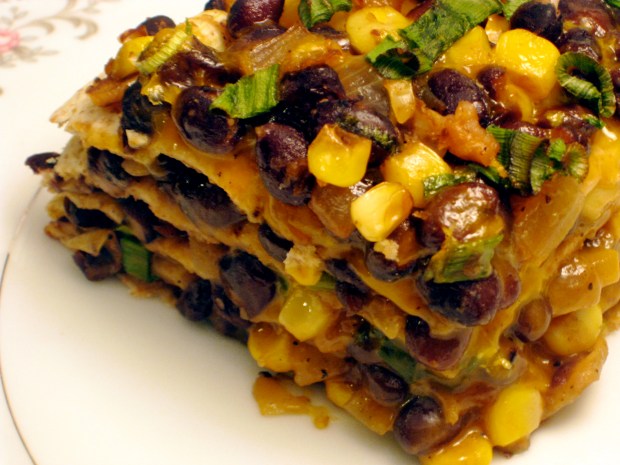 Tortilla and black bean pie