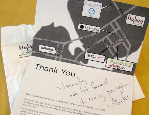 Hand written note of thanks