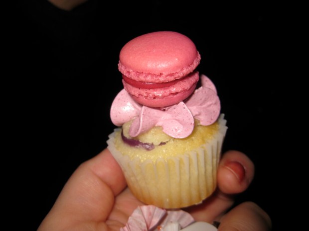 Mexican Vanilla cupcake filled with blackcurrent cream