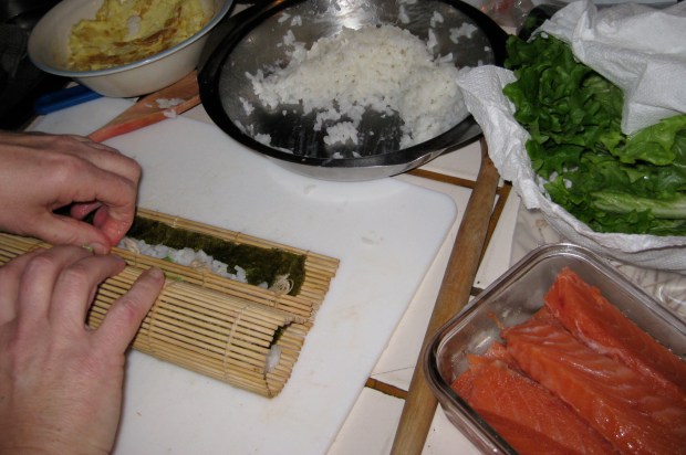 Guests take turn making their sushi roll of choice, so yummy and fun!