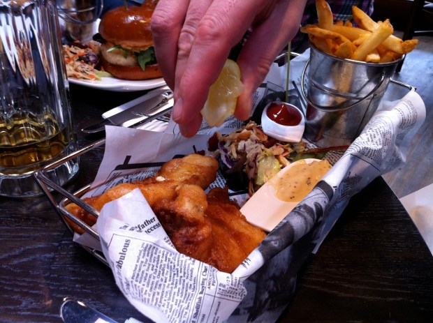Classic fish and chips... The British guests I dined with said the fish passed with flying colours.