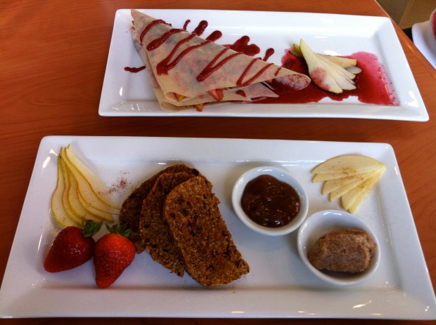 Top: sinfully healthy fruit crepe; and bottom: the heavenly cinnamon toast