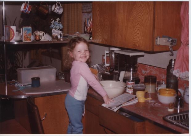 Jeanette LeBlanc helping bake in Terrace, BC, at the approximate age of 3 or 4. 
