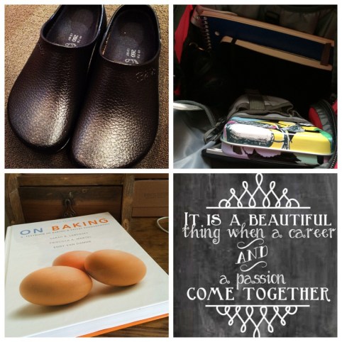 Shoes, back pack, textbook, ready to roll! Pastry school here I come!