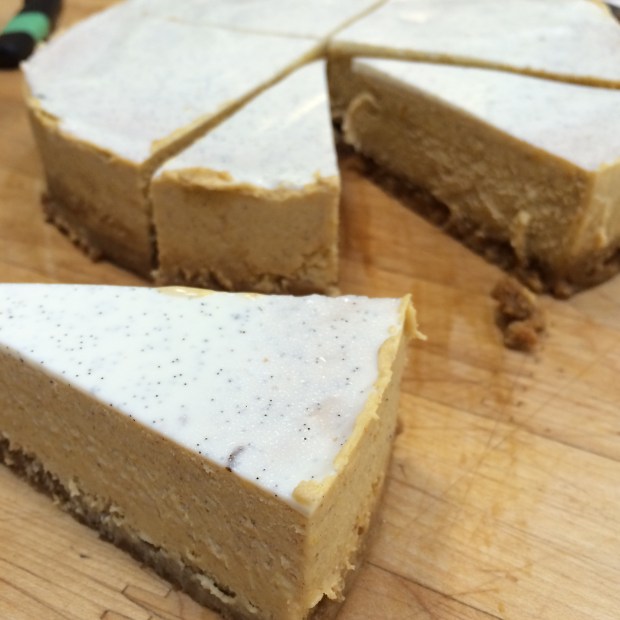 White Chocolate Pumpkin Cheesecake on a Gingersnap Crust. Enough said.
