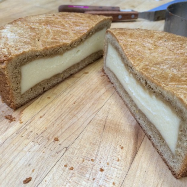 Gateaux Basque Torte, a special crust layer covers the whole torte that is filled with semolina filling. Very nice cake to have with tea.