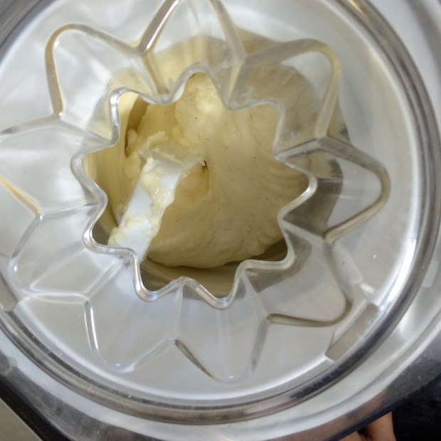 Churning ice cream. It's not like watching a pot boil, at all, it's quite fun to watch... 