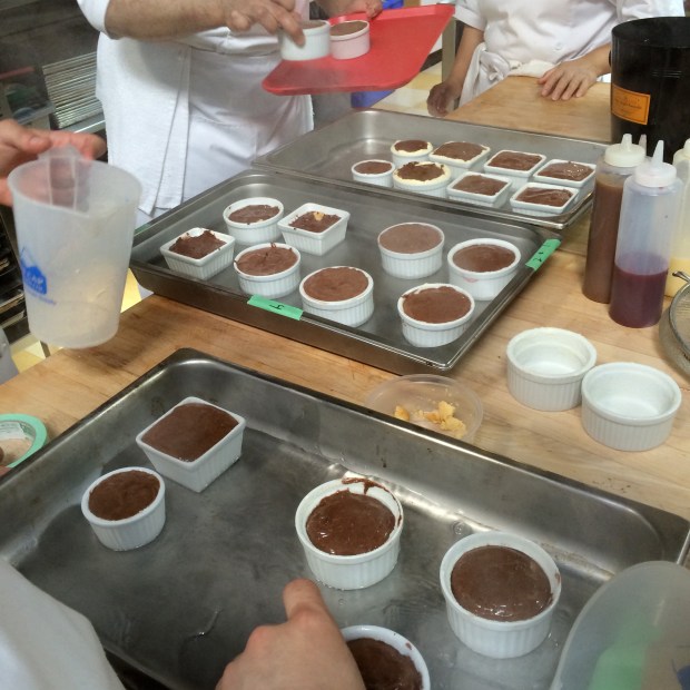 Chocolate souffle ready for baking. 