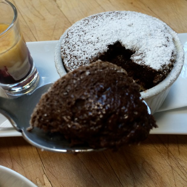The first bite of my first chocolate souffle. SO DELICIOUS. Oh my.... 