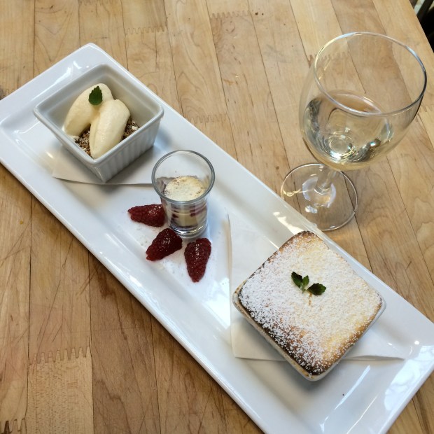 My first plate and pairing. One student gave a presentation on wine pairings, so we happened to have wine  for this photo. Normally we don't drink in class :)