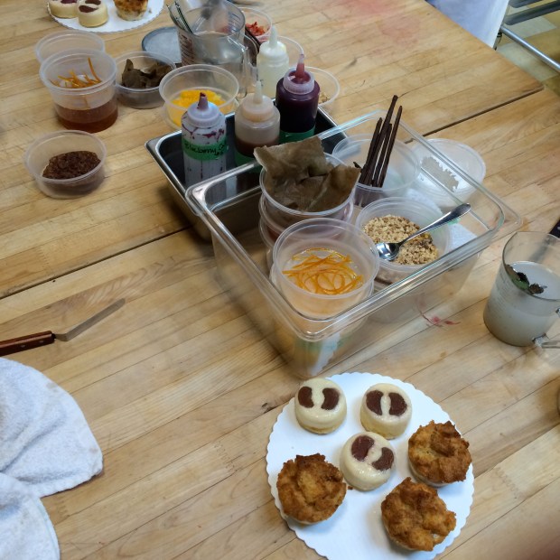 Our mise en place, ready to start service. All the sauces and garnishes and ice creams are close at hand, we need to plate in less than 5 minutes. 