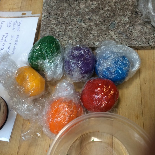 Rainbow gumpaste! My station partner kneaded in the colour to each of these balls of gumpaste - it was a lot of work. 
