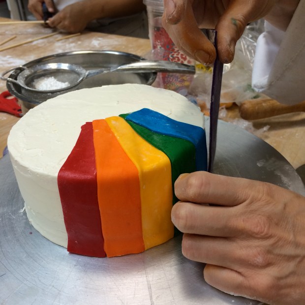 Adding the rainbow strips.