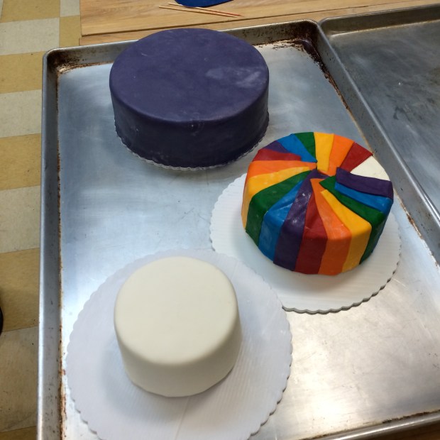 Three tiers made on day two, ready to stack on the third day.