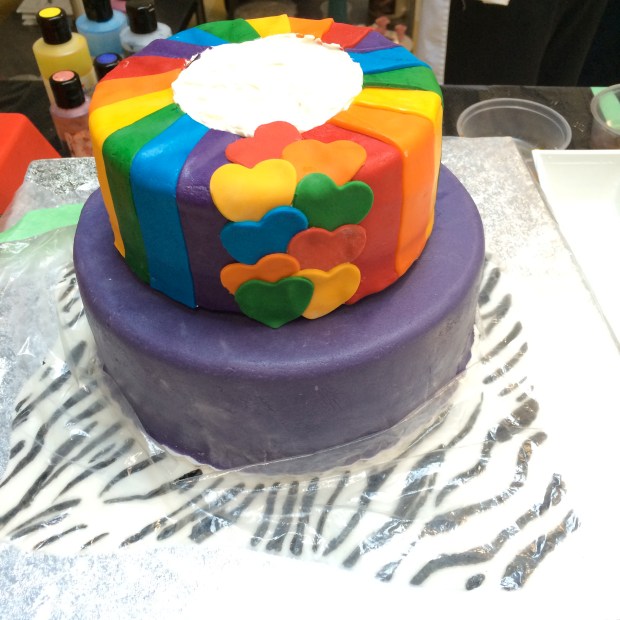 The second tier made it, safely on the cake. It was the first time I'd placed a tier on a cake. It was tense and exciting!