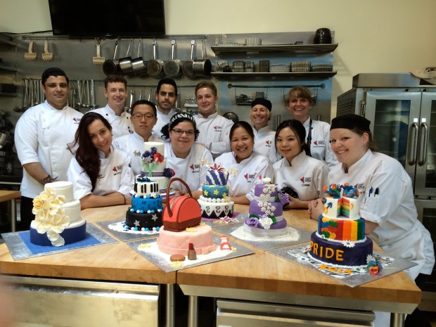 A proud class photo, with our Chef instructors too, and all our celebration cakes!