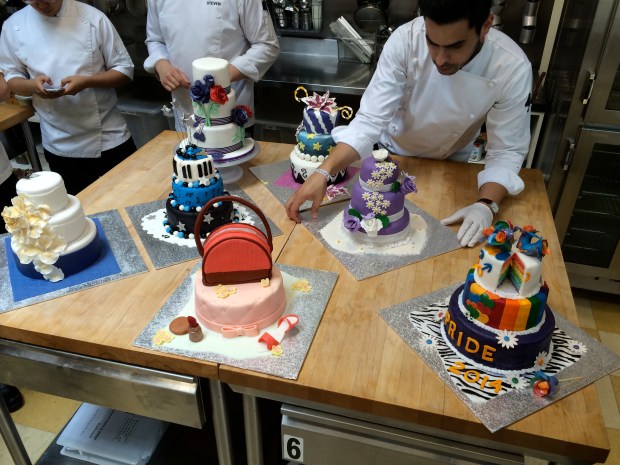 Seven celebration cakes.