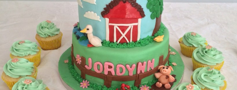First birthday cake, barnyard theme fondant custom cake