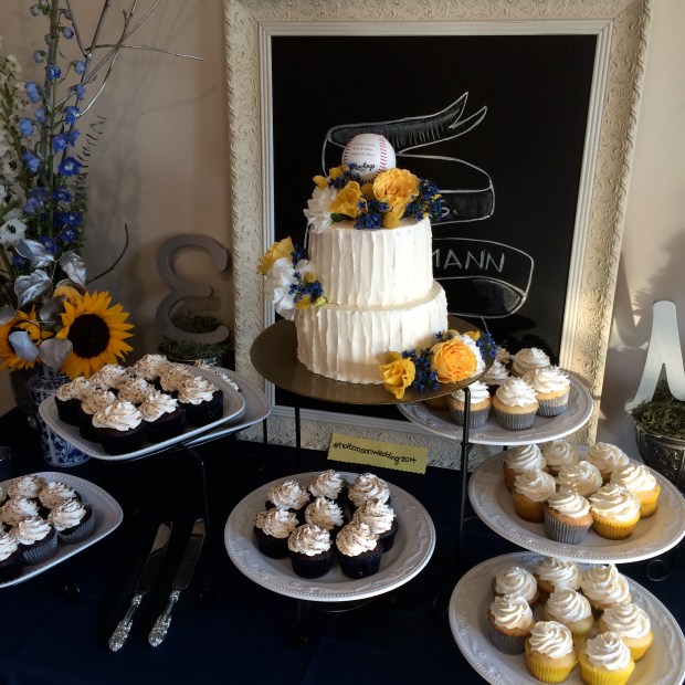 Wedding cake and cupcakes