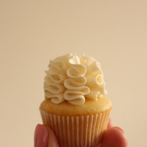 Mini cupcake with ruffled swiss meringue buttercream